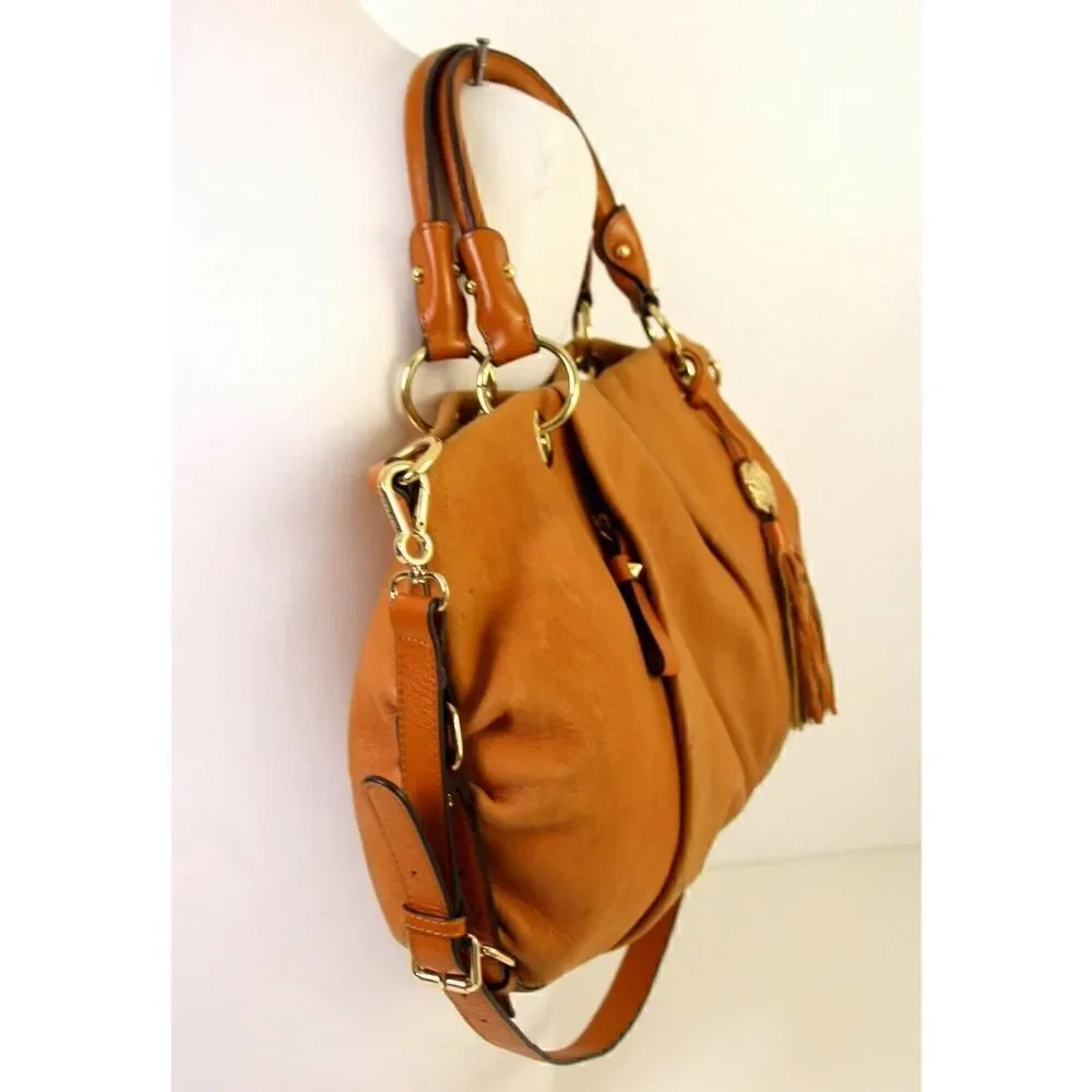 VINCE CAMUTO TAN BROWN GENUINE LEATHER TASSEL SATCHEL HOBO SHOULDER BAG HANDBAG